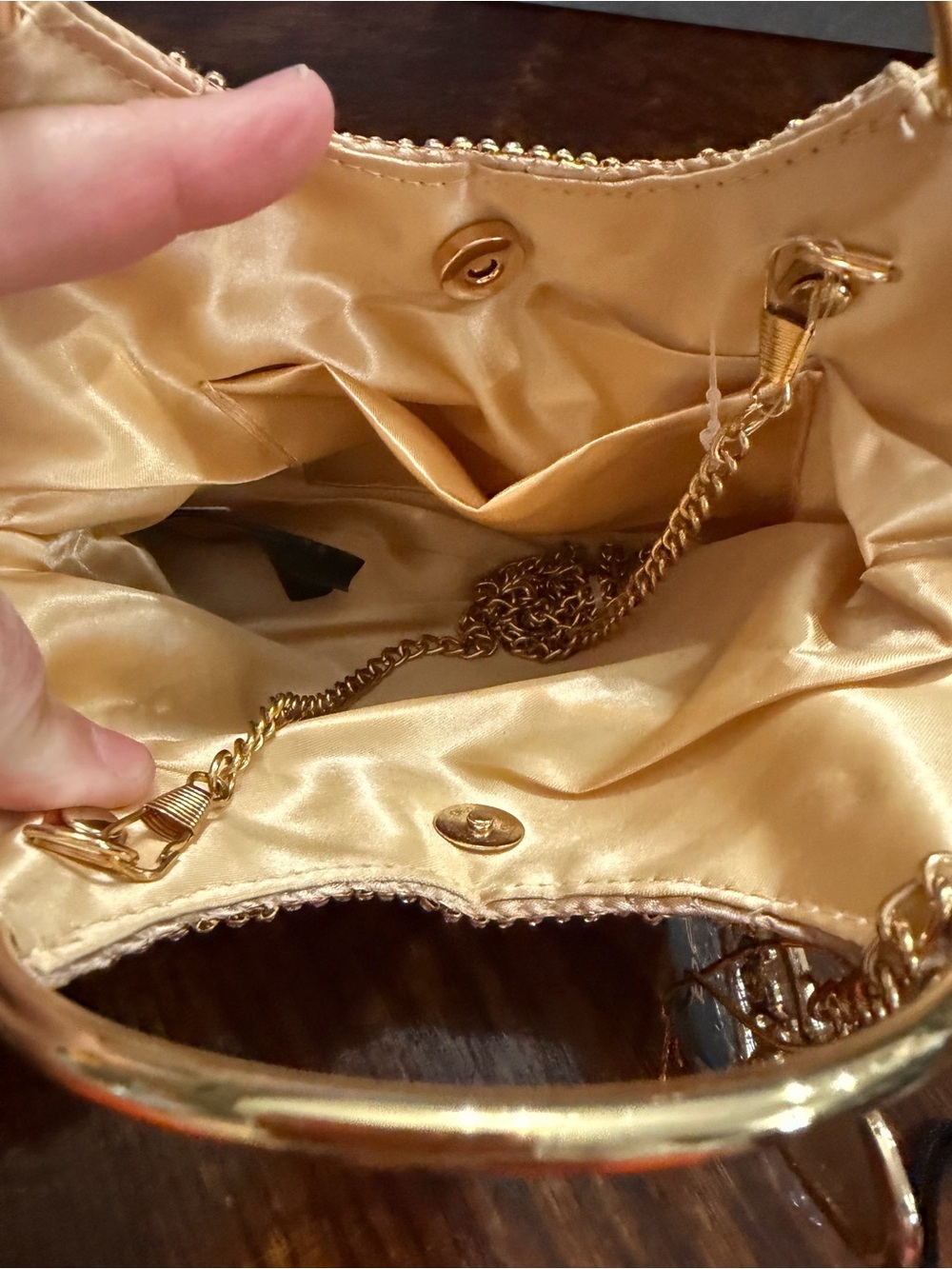 NWT BeBe Alabama Metal Handle Crossbody Purse In Gold W/Rhinestone Embellishment - Picture 6 of 8